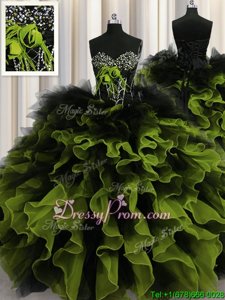 Unique Multi-color Organza Lace Up Sweetheart Sleeveless Floor Length Sweet 16 Quinceanera Dress Beading and Ruffles