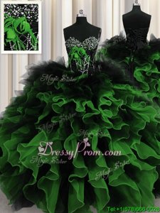 Floor Length Lace Up Sweet 16 Dress Multi-color and In forMilitary Ball and Sweet 16 and Quinceanera withBeading and Ruffles