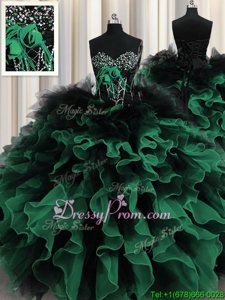 New Style Sweetheart Sleeveless Quinceanera Gowns Floor Length Beading and Ruffles Multi-color Organza