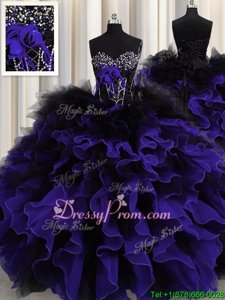 Black And Purple Ball Gowns Beading and Ruffles Ball Gown Prom Dress Lace Up Organza Sleeveless Floor Length