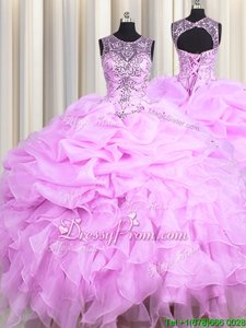 Colorful Lilac Sleeveless Beading and Ruffles and Pick Ups Floor Length Quinceanera Dress