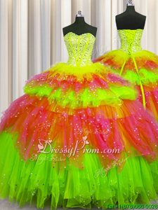 Luxury Sleeveless Beading and Ruffles and Ruffled Layers and Sequins Lace Up Vestidos de Quinceanera
