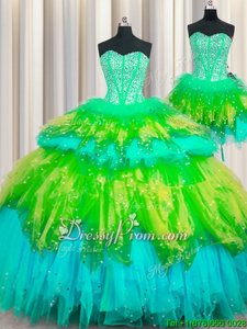 Sleeveless Lace Up Floor Length Beading and Ruffles and Ruffled Layers and Sequins Sweet 16 Quinceanera Dress