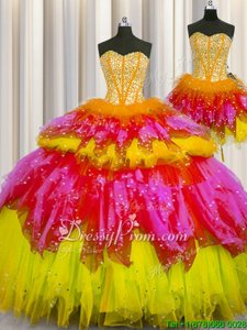 Multi-color Sleeveless Beading Floor Length 15 Quinceanera Dress