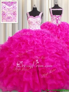 Hot Sale Floor Length Ball Gowns Sleeveless Fuchsia 15 Quinceanera Dress Lace Up
