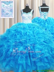 Classical Floor Length Ball Gowns Sleeveless Aqua Blue Ball Gown Prom Dress Lace Up