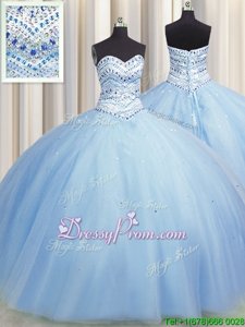 Custom Designed Sweetheart Sleeveless Tulle Quinceanera Dresses Beading Lace Up