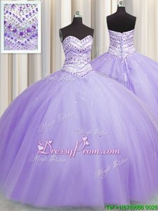 Best Selling Lavender Sleeveless Floor Length Beading Lace Up Sweet 16 Quinceanera Dress