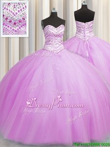 Super Sweetheart Sleeveless Quinceanera Dresses Floor Length Beading Lilac Tulle