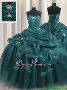 Trendy Sweetheart Sleeveless Lace Up Ball Gown Prom Dress Teal Organza