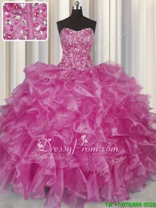 Lilac Strapless Neckline Beading and Ruffles Sweet 16 Quinceanera Dress Sleeveless Lace Up