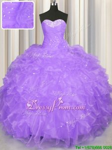 Dazzling Sweetheart Sleeveless Lace Up Sweet 16 Quinceanera Dress Lavender Organza