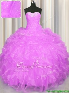 Low Price Lilac Lace Up Sweet 16 Quinceanera Dress Beading and Ruffles Sleeveless Floor Length