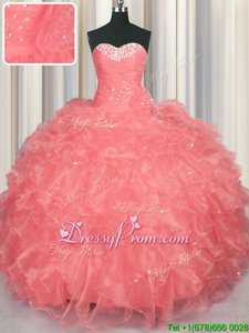 Affordable Sleeveless Lace Up Floor Length Beading and Ruffles Quinceanera Dress