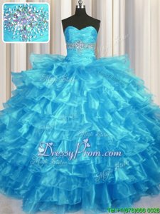 Fitting Baby Blue Sweetheart Lace Up Beading and Ruffled Layers Sweet 16 Quinceanera Dress Sleeveless