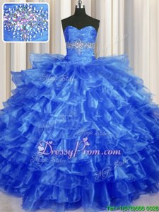 Low Price Ball Gowns Sweet 16 Dress Royal Blue Sweetheart Organza Sleeveless Floor Length Lace Up