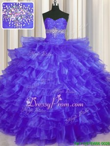 Delicate Ball Gowns Quinceanera Dress Purple Sweetheart Organza Sleeveless Floor Length Lace Up