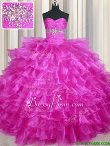 Popular Sweetheart Sleeveless Organza Ball Gown Prom Dress Beading and Ruffled Layers Lace Up