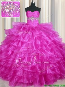 Popular Sweetheart Sleeveless Organza Ball Gown Prom Dress Beading and Ruffled Layers Lace Up