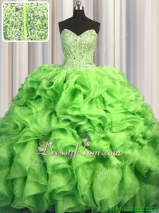 Fantastic Sleeveless Sweep Train Lace Up With Train Beading and Ruffles Sweet 16 Quinceanera Dress