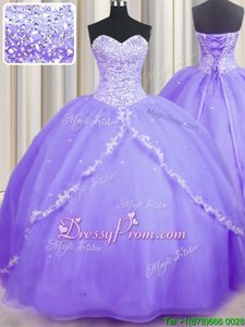 Spring and Summer and Fall and Winter Organza Sleeveless With Train 15 Quinceanera Dress Brush Train andBeading and Appliques