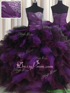 Exquisite Floor Length Lace Up Quinceanera Gowns Purple and In forMilitary Ball and Sweet 16 and Quinceanera withBeading and Ruffles and Ruffled Layers