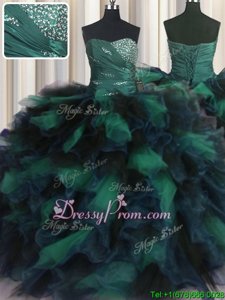 Chic Multi-color Ball Gowns Beading and Ruffles 15th Birthday Dress Lace Up Tulle Sleeveless Floor Length