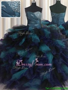 Custom Made Multi-color Sleeveless Beading and Ruffles Floor Length Quinceanera Dress