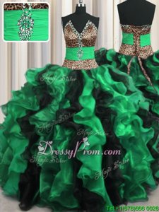 Amazing Multi-color Sleeveless Floor Length Beading and Ruffles Lace Up Quinceanera Gowns