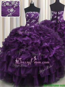 Ideal Appliques and Ruffles and Ruffled Layers Vestidos de Quinceanera Purple Lace Up Sleeveless Floor Length
