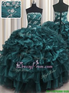 Navy Blue Strapless Neckline Appliques and Ruffles and Ruffled Layers Sweet 16 Quinceanera Dress Sleeveless Lace Up