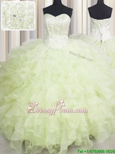 Luxury Floor Length Champagne Quinceanera Gowns Sweetheart Sleeveless Lace Up