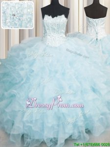 Organza Scalloped Sleeveless Lace Up Ruffles Vestidos de Quinceanera inBaby Blue