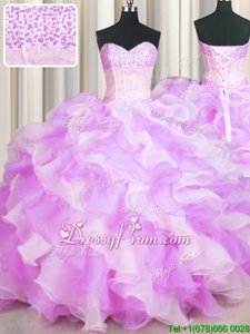 Most Popular Floor Length Lace Up 15 Quinceanera Dress Multi-color and In forMilitary Ball and Sweet 16 and Quinceanera withBeading and Ruffles