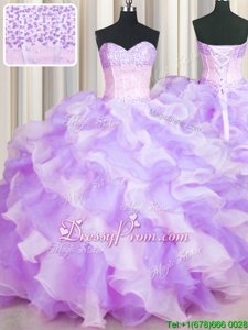Free and Easy Spring and Summer and Fall and Winter Organza Sleeveless Floor Length 15 Quinceanera Dress andBeading and Ruffles