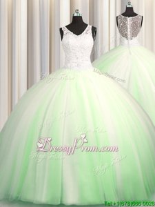 Captivating Spring Green Sleeveless Brush Train Beading and Appliques With Train Sweet 16 Dress