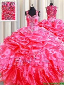 Pretty Sleeveless Beading and Ruffles and Pick Ups Zipper Quinceanera Gowns
