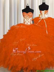 Romantic Orange Sleeveless Appliques and Ruffles Floor Length 15 Quinceanera Dress