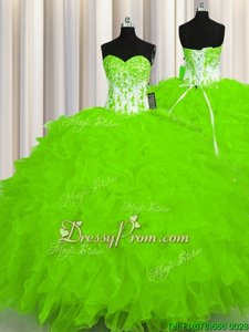 Simple Spring Green Sweetheart Lace Up Beading and Ruffles Quinceanera Dress Sleeveless