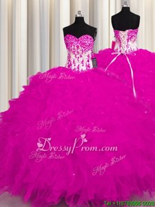 Inexpensive Fuchsia Lace Up Quinceanera Gown Appliques Sleeveless Floor Length