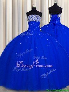 Royal Blue Sleeveless Floor Length Beading and Sequins Lace Up Vestidos de Quinceanera