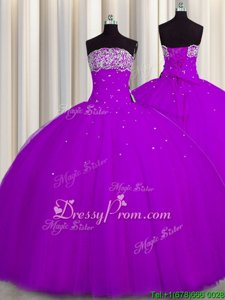 Latest Purple Quinceanera Gown Military Ball and Sweet 16 and Quinceanera and For withBeading and Sequins Strapless Sleeveless Lace Up