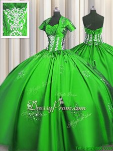 Stylish Spring Green Sweetheart Lace Up Beading and Appliques and Ruching Quinceanera Gowns Short Sleeves