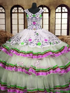 Popular Multi-color Organza Lace Up 15th Birthday Dress Sleeveless Floor Length Embroidery and Ruffled Layers