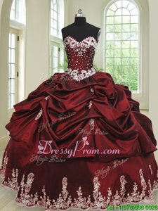 Exceptional Wine Red Sweetheart Lace Up Beading and Appliques and Pick Ups Quinceanera Dresses Sleeveless