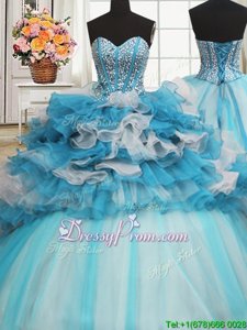 Nice Multi-color 15th Birthday Dress Military Ball and Sweet 16 and Quinceanera and For withBeading and Ruffled Layers Sweetheart Sleeveless Lace Up