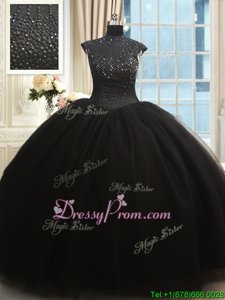 Fancy Floor Length Zipper Quinceanera Dress Black and In forMilitary Ball and Sweet 16 and Quinceanera withBeading