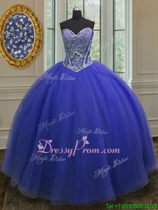 Fine Royal Blue Sleeveless Tulle Lace Up Ball Gown Prom Dress forMilitary Ball and Sweet 16 and Quinceanera
