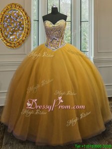 Custom Fit Sweetheart Sleeveless Lace Up Quinceanera Gowns Orange Tulle