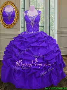 Beauteous Beading and Pick Ups Ball Gown Prom Dress Eggplant Purple Lace Up Sleeveless Floor Length